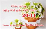 Thư chúc mừng Ngày Nhà giáo Việt Nam 20-11 của Bộ trưởng Phạm Thị Hải Chuyền